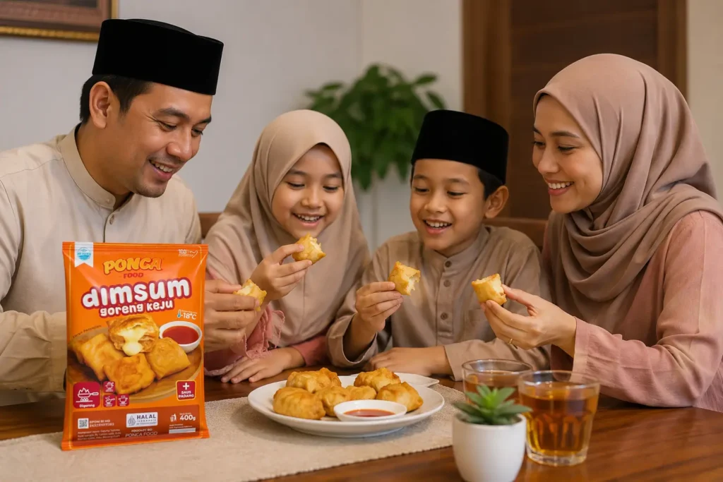 foto keluarga sedang menikmati frozen food ponca food